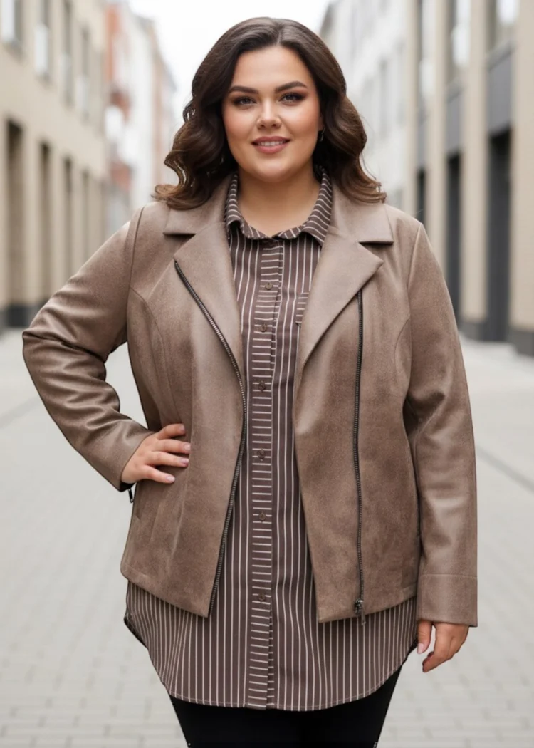 Okrycie wierzchnie damskie Ramoneska: widok z przodu, zapięte, ukazujące klasyczny krój.