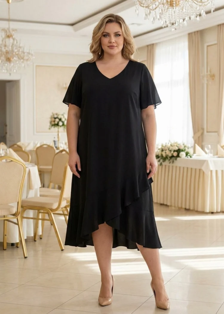 Sukienka asymetryczna na wesele plus size