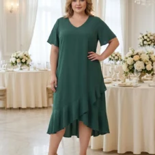 Sukienka asymetryczna na wesele plus size-zielona