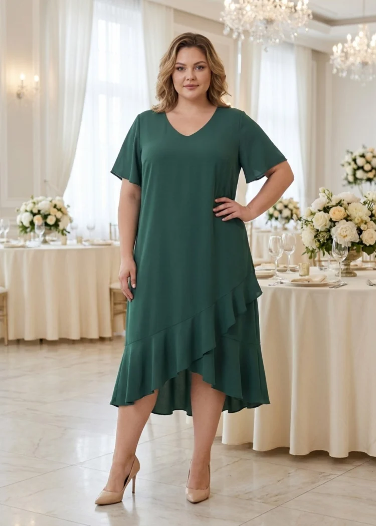 Sukienka asymetryczna na wesele plus size