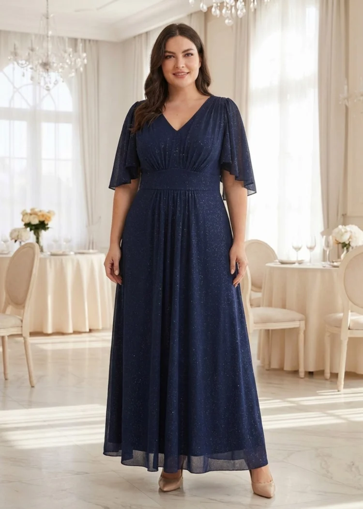 Sukienka rozkloszowana maxi z paskiem na wesele plus size