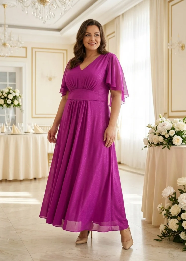 Sukienka rozkloszowana maxi z paskiem na wesele plus size