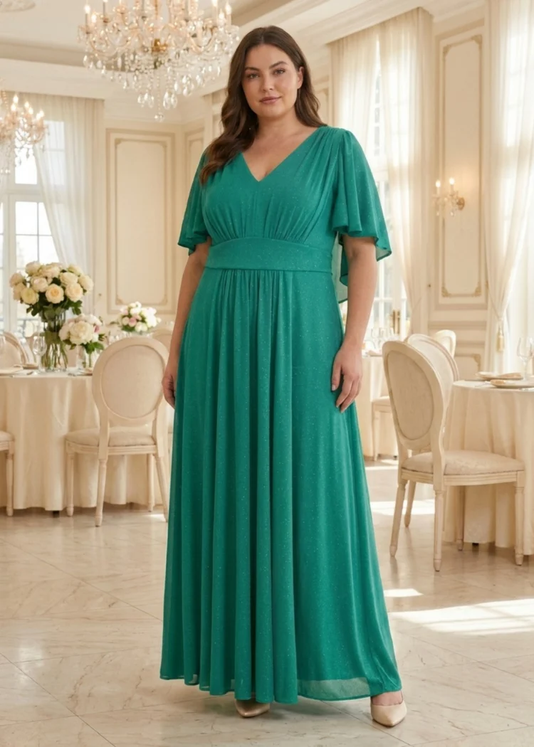 Sukienka rozkloszowana maxi z paskiem na wesele plus size