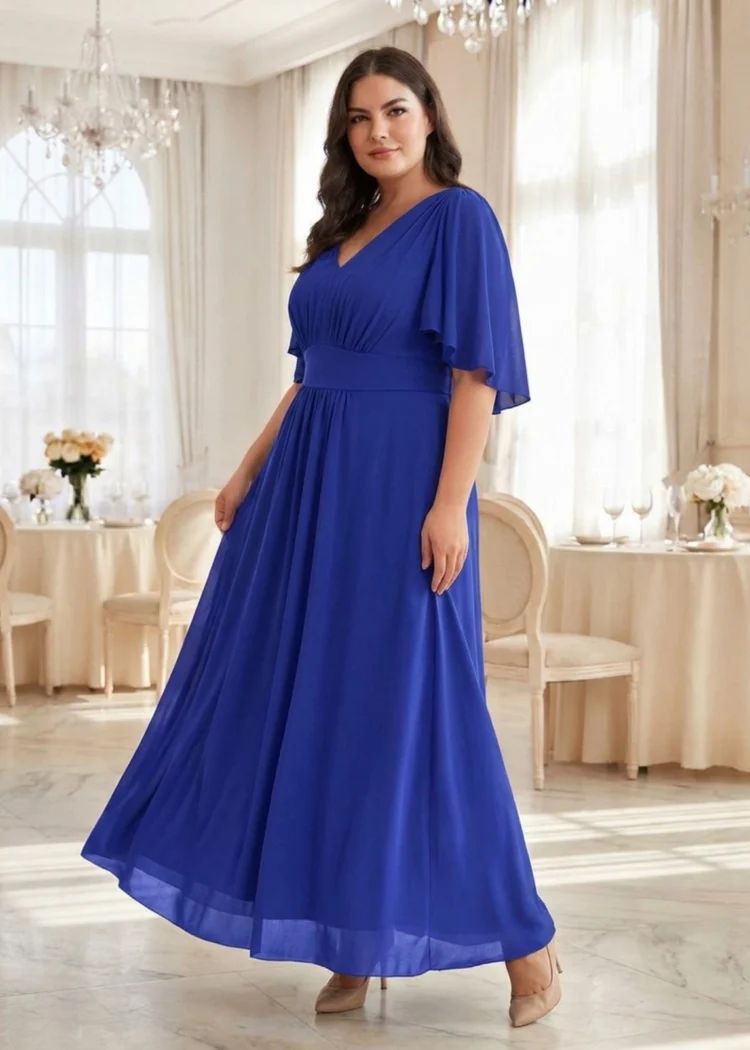 Sukienka rozkloszowana maxi z paskiem na wesele plus size