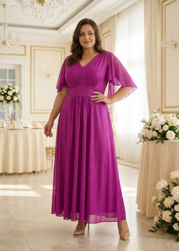 Sukienka rozkloszowana maxi z paskiem na wesele plus size