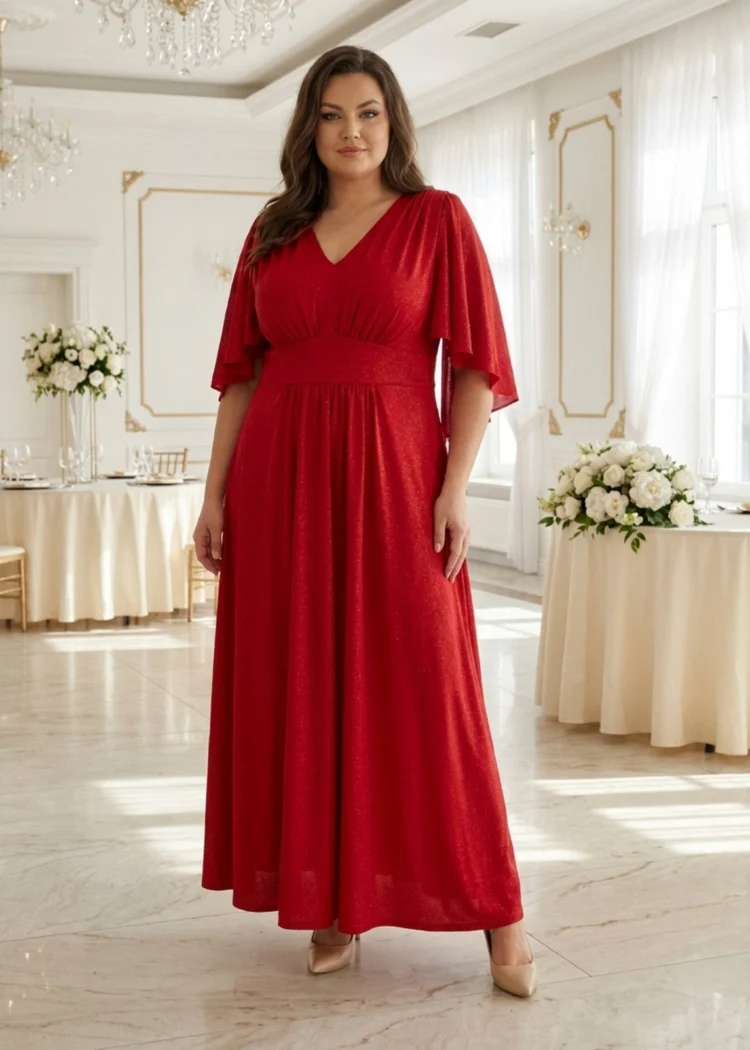 Sukienka rozkloszowana maxi z paskiem na wesele plus size