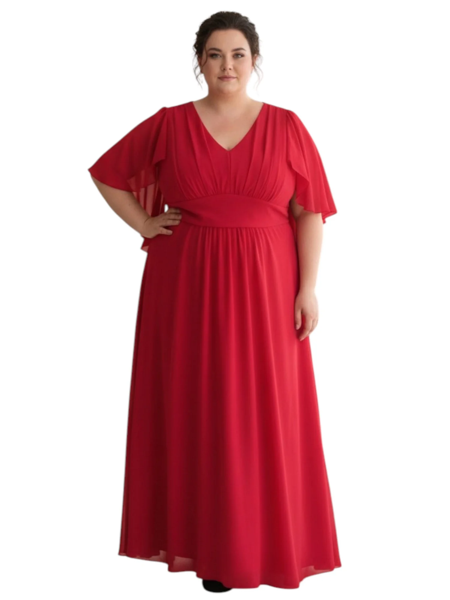 Photoroom_20260721_143116 Sukienka damska Beata maxi: przód, widoczny dekolt V, szeroki pas w talii i luźne rękawy. - ujęcie 11
