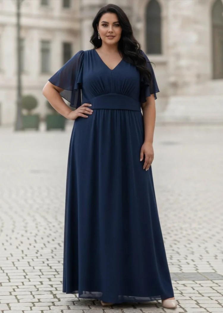 Sukienka rozkloszowana maxi z paskiem na wesele plus size