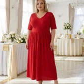 sukienka-czerwona-rekaw-3-4-na-wesele-xxl