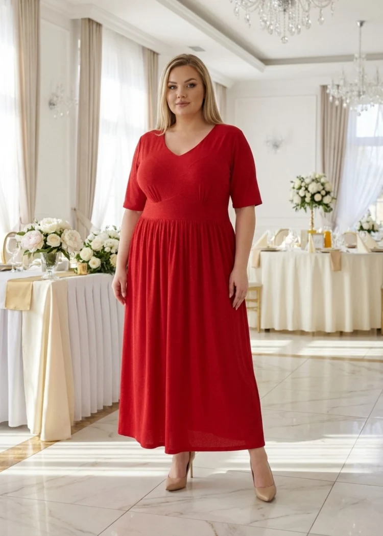 Sukienka czerwona rękaw 3/4 na wesele XXL