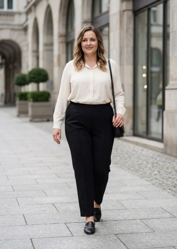 Spodnie na kant z gumką w pasie plus size