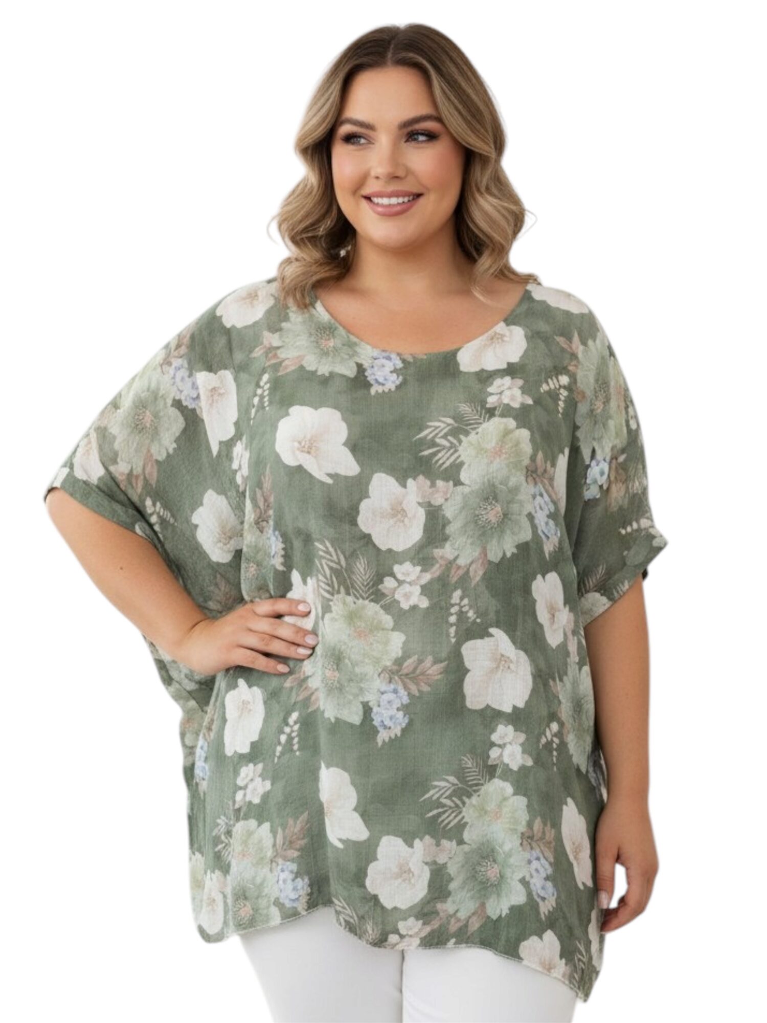 bluzka_oliwkowa_przewiewna_kwiaty_xxl