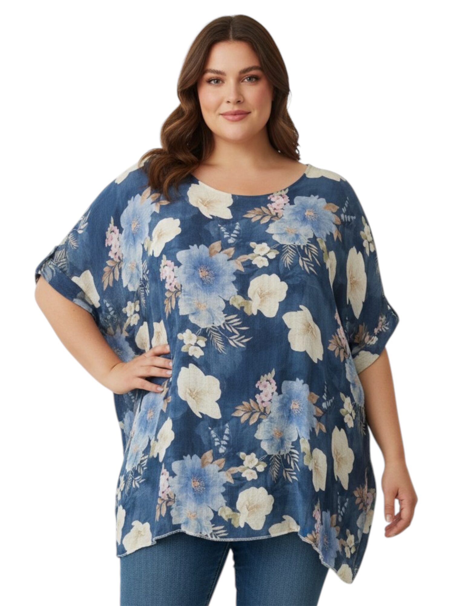 bluzka_granatowa_xxl_kwiaty_wiosna_lato