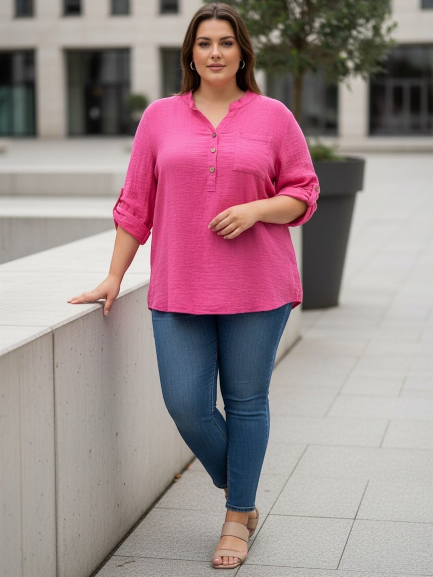 bluzka_damska_xxl_rozowa_wiosna_lato_guziki