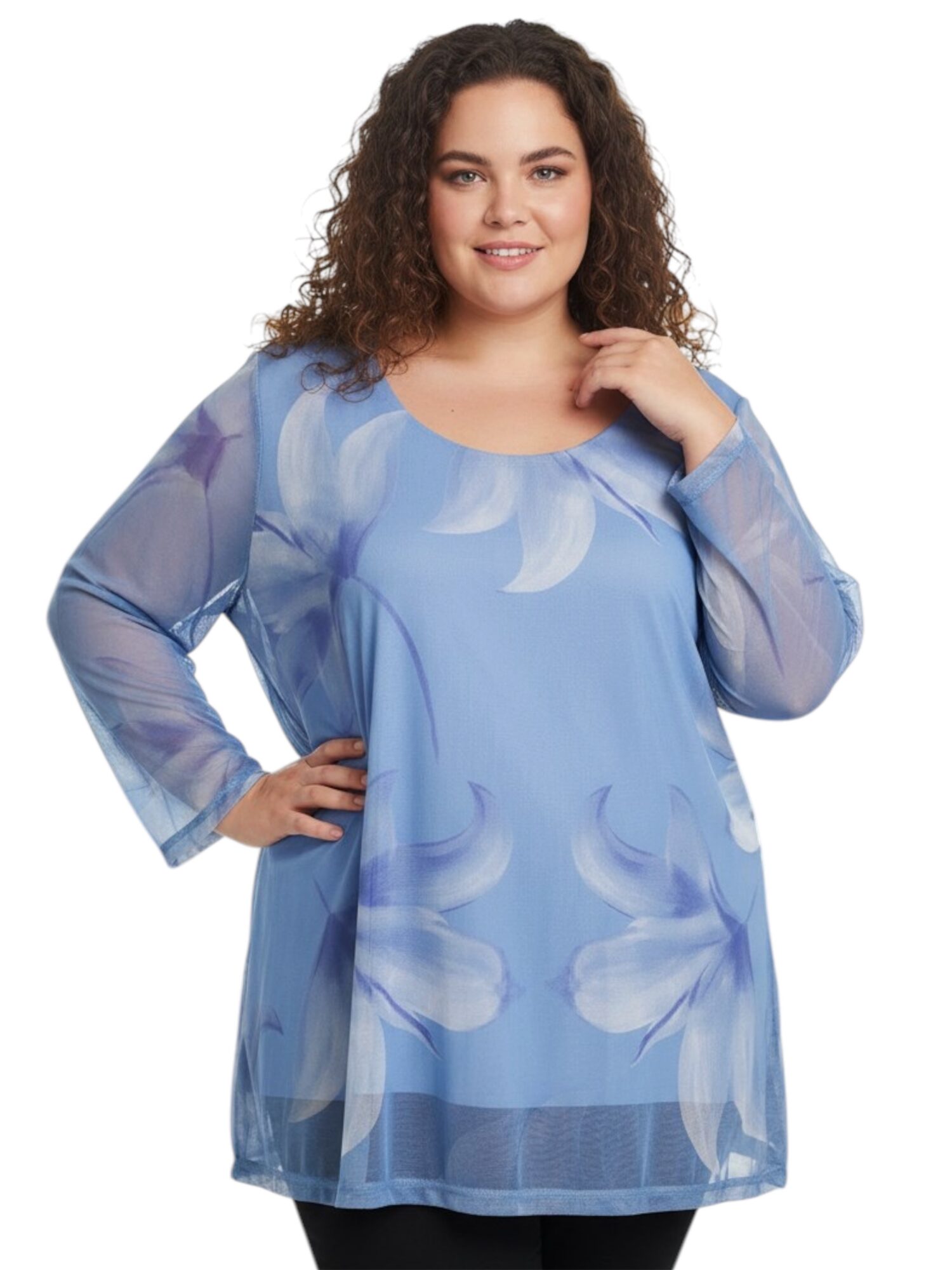 bluzka_damska_niebieska_kwiaty_siatka_wiosna_lato