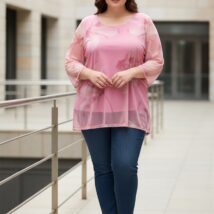 bluzka_damska_rozowa_siatka_kwiaty_plus_size