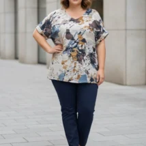 Bluzka damska Daniela, ujęcie całej sylwetki z przodu, pokazujące ogólny fason i długość bluzki.