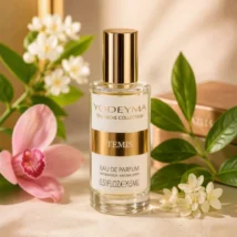 Perfumy Yodeyma Temis, butelka 15 ml z przodu, widoczna złota nakrętka i biała etykieta.