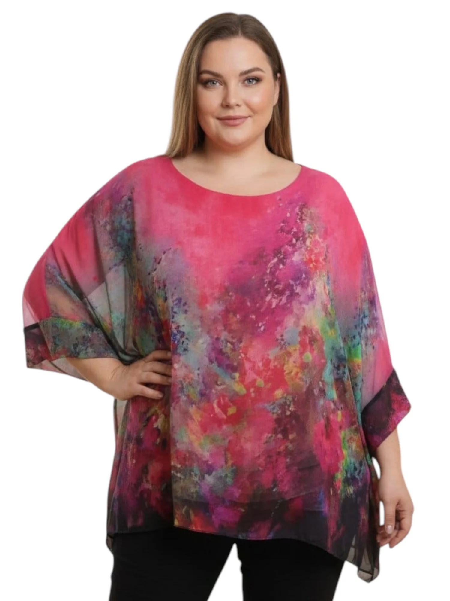 Photoroom_20260808_084628 Bluzka Martyna: Cała sylwetka, ukazująca asymetryczny dół i lekkość materiału w ruchu.