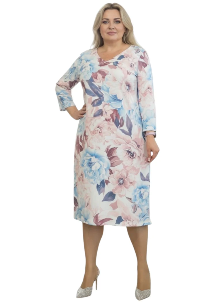 Sukienka midi w pastelowe kwiaty plus size