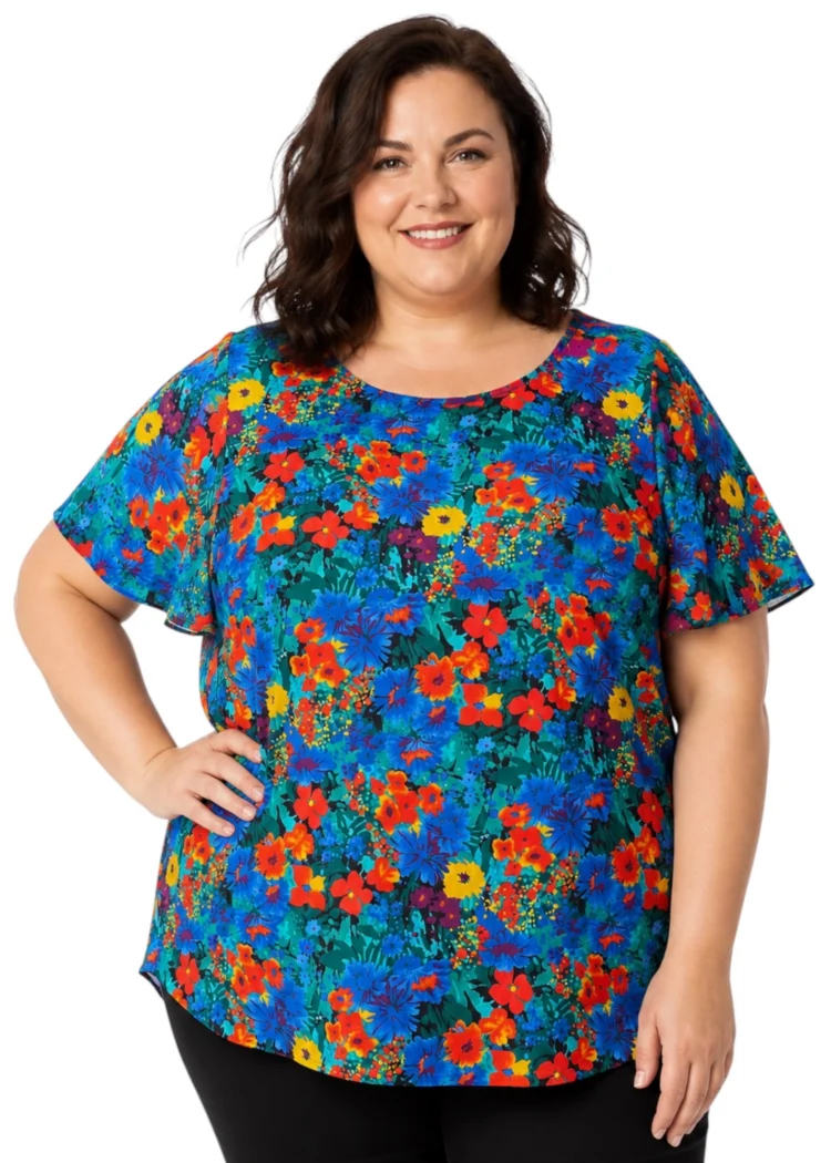 Bluzka wielokolorowa w kwiaty plus size
