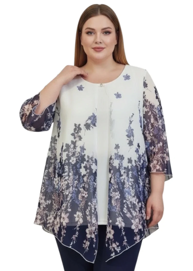 Bluzka kwiatowy wzór szyfonowa narzuta plus size