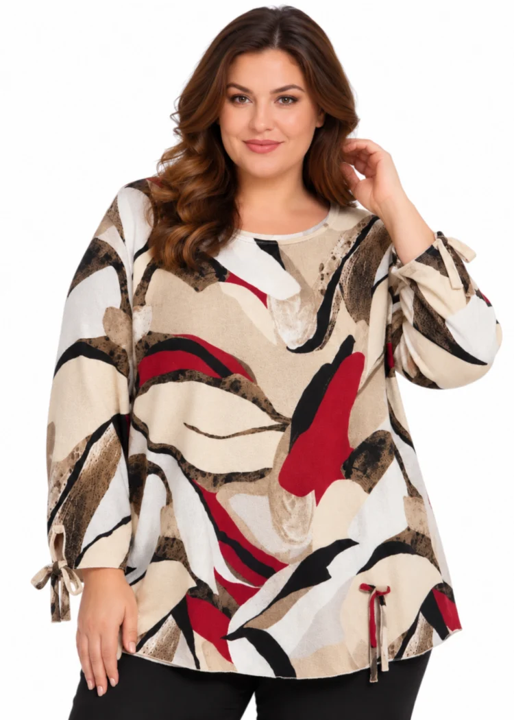 Bluzka sweterkowa we wzory z wiązaniem plus size