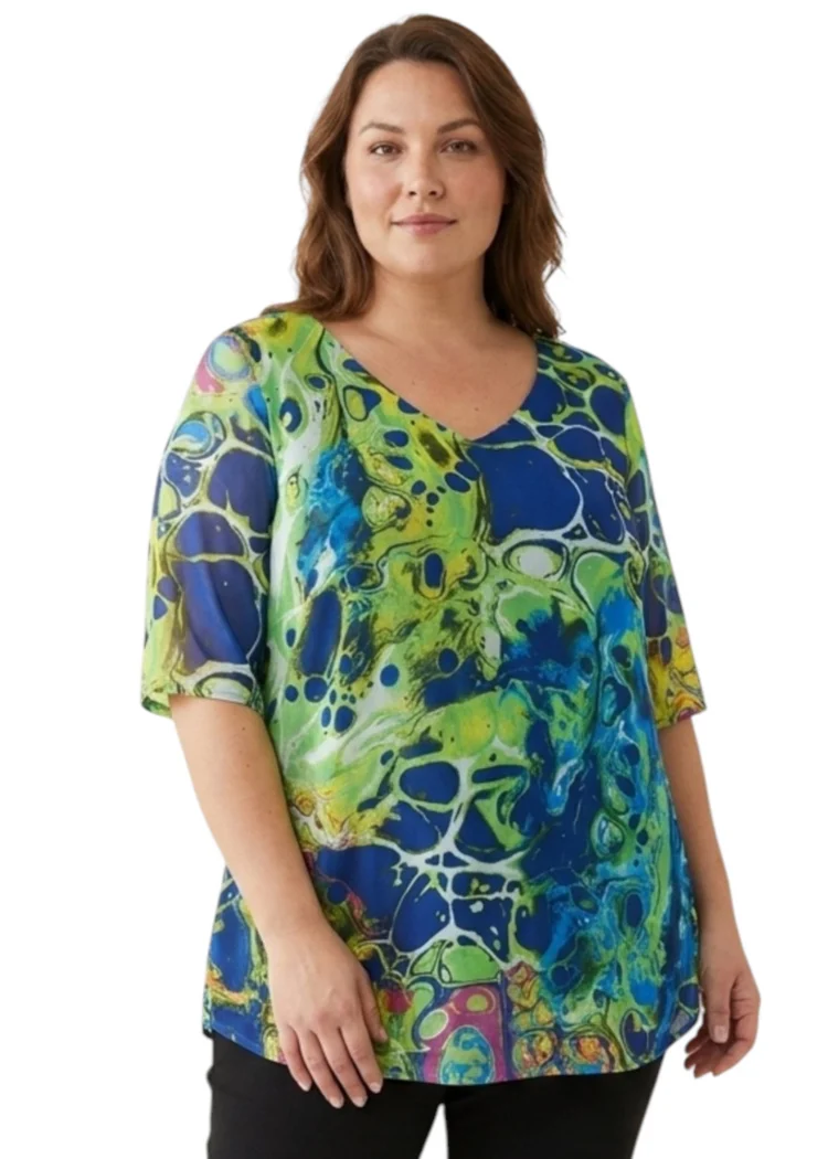 Zwiewna bluzka damska wzór abstrakcyjny plus size