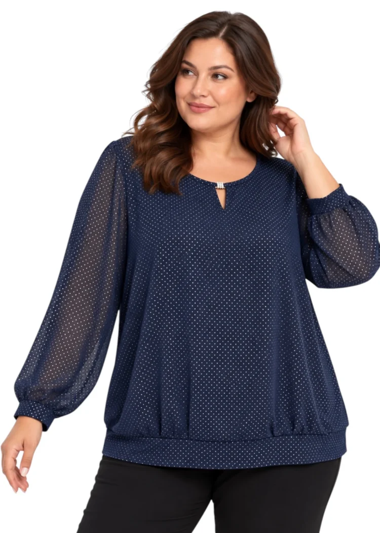 Bluzka granatowa złote groszki plus size