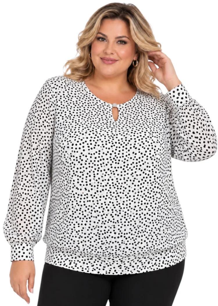 Bluzka kremowa czarne groszki plus size